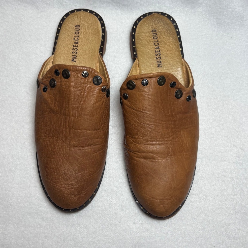 Anthropologie Musse & Cloud Mules Clogs Women 38 Brown Leather Studded Boho - Picture 14 of 16
